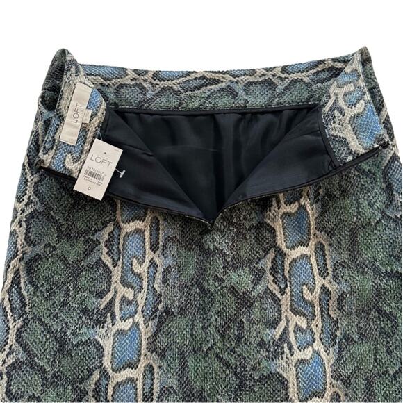 LOFT Pencil Skirt Blue Green Tan Snake Skin Print Knee Length Skirt Size 0 NEW - Picture 6 of 9